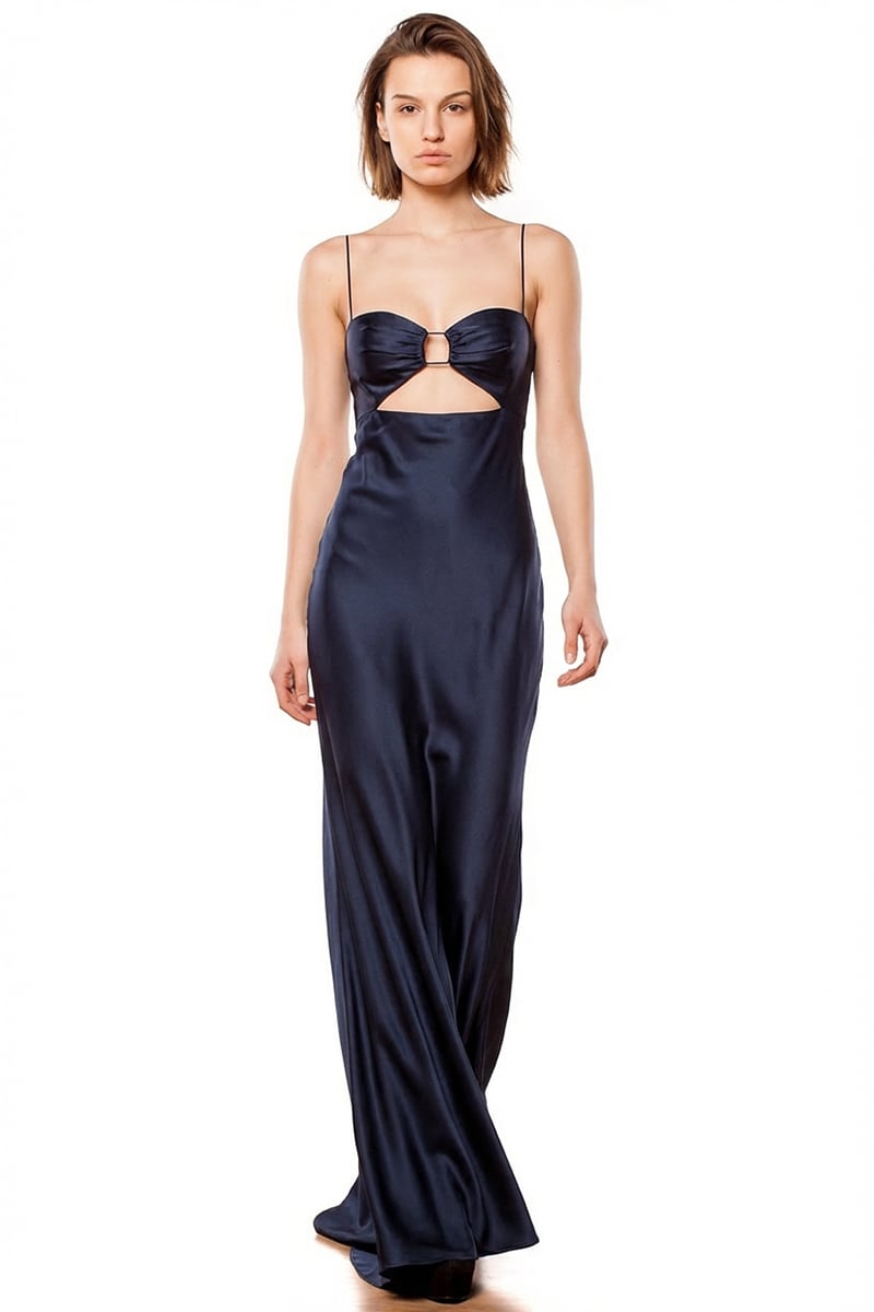 Jolie Satin Cut-Out Bias Gown | JewelClues #color_navy blue