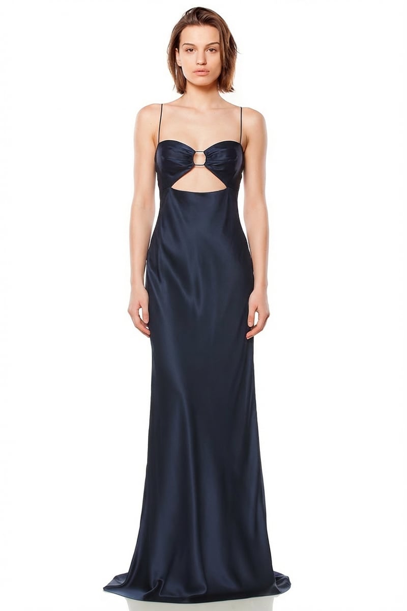 Jolie Satin Cut-Out Bias Gown | JewelClues #color_navy blue