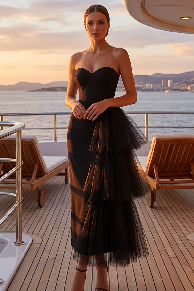 Jolie Strapless Midi Dress | Jewelclues | #color_black