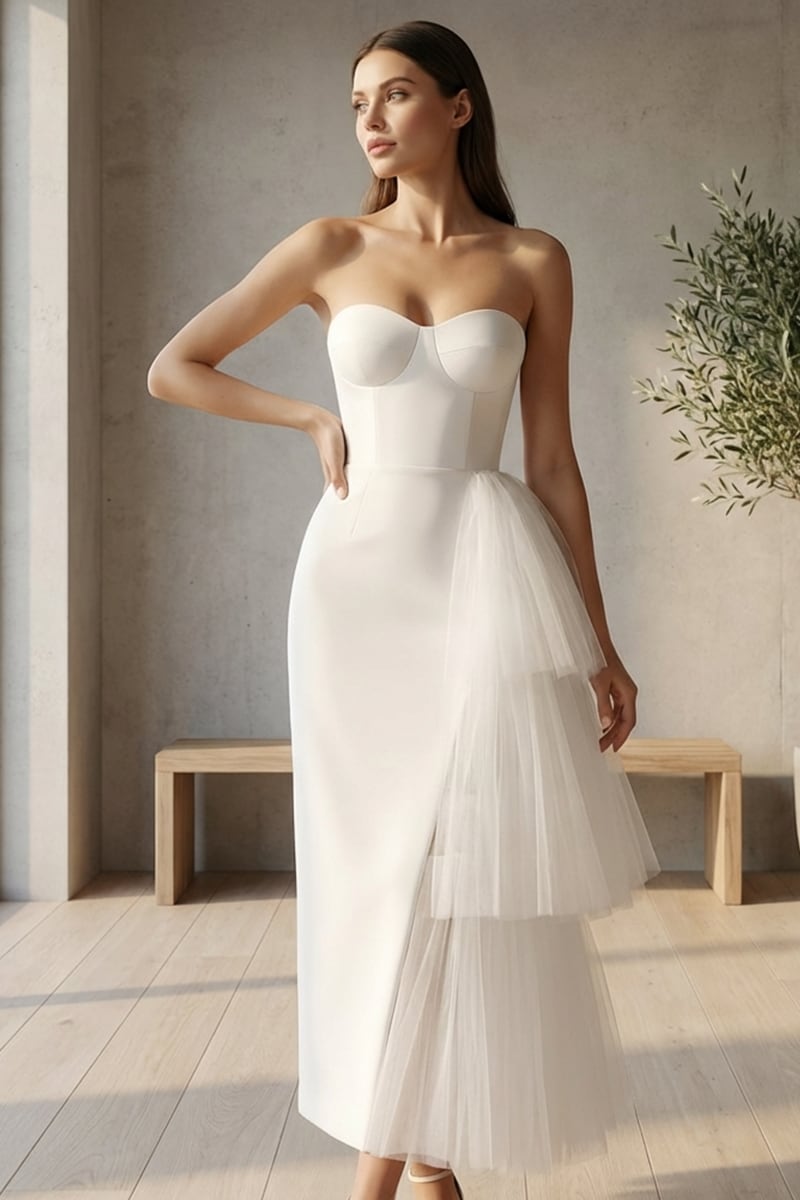 Jolie Strapless Midi Dress | Jewelclues | #color_white