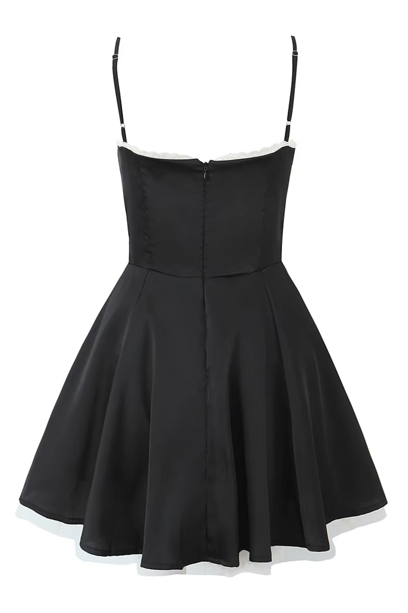 Julian Flared Black Satin Mini Dress | Jewelclues