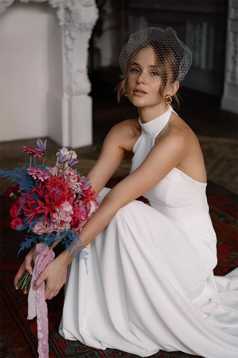 Juliette Ivory Halter Wedding Dress | Jewelclues