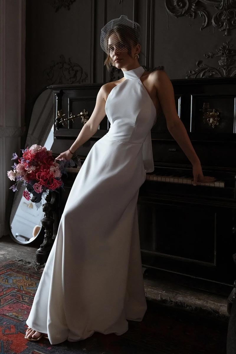 Juliette Ivory Halter Wedding Dress | Jewelclues