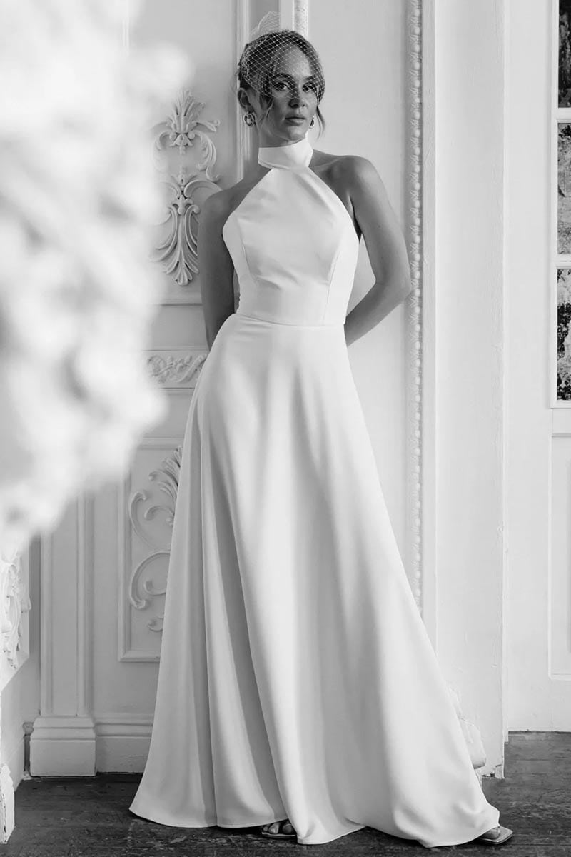 Juliette Ivory Halter Wedding Dress | Jewelclues