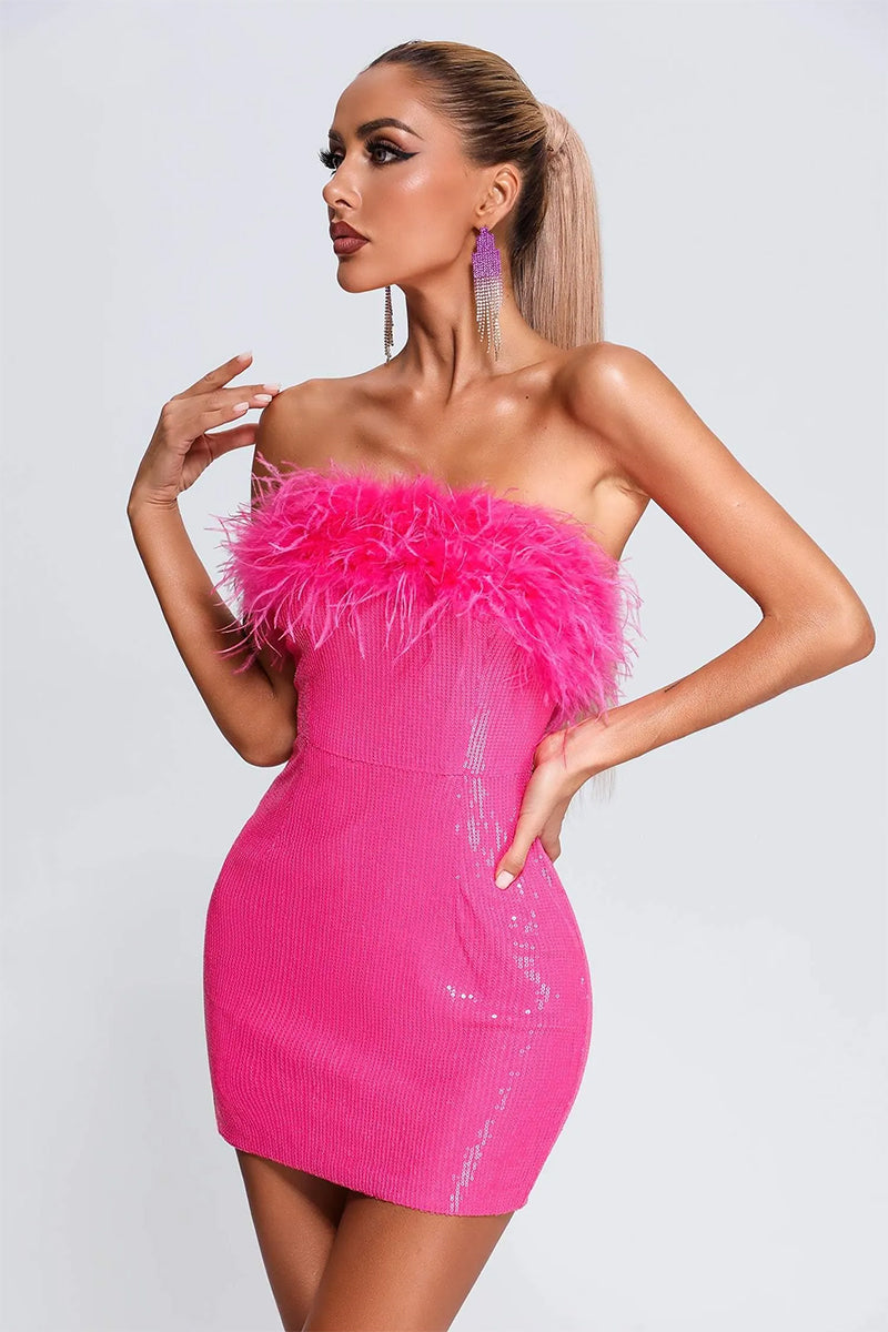 Kate Hot Pink Sequin Strapless Mini Dress | Jewelclues