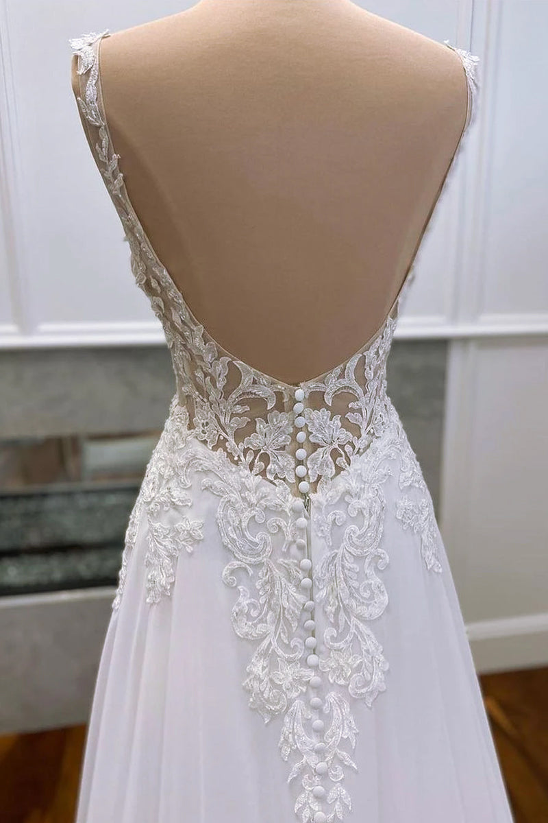 Kelsey Chiffon & Lace Wedding Dress | Jewelclues | #color_white