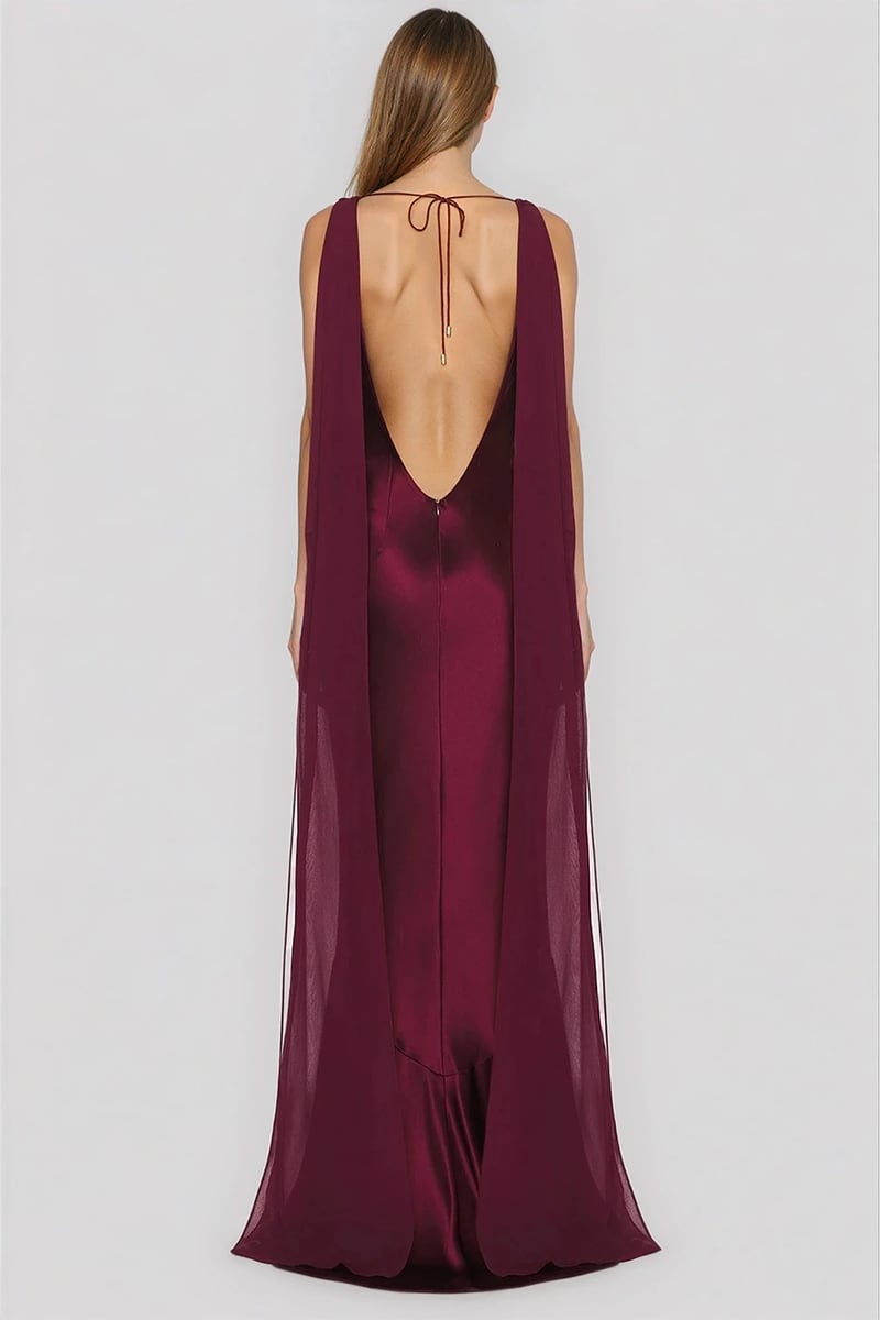 Kiara Satin Open-Back Maxi Dress | Jewelclues