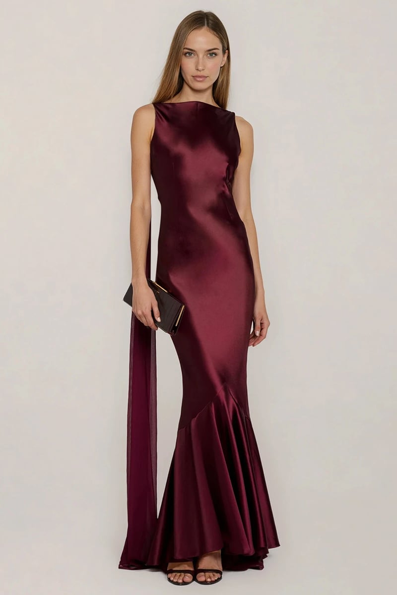 Kiara Satin Open-Back Maxi Dress | Jewelclues