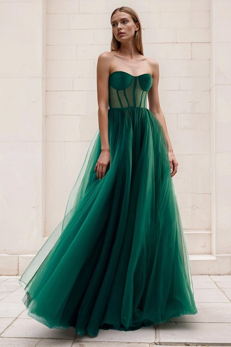 Lainey Strapless Tulle Maxi Dress | Jewelclues