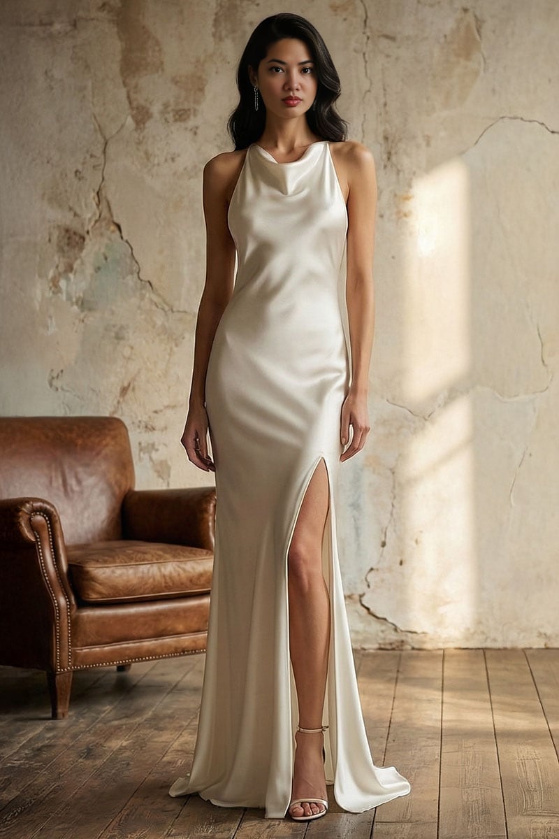 Lauren Bias-Cut Satin Gown | JewelClues #color_ivory