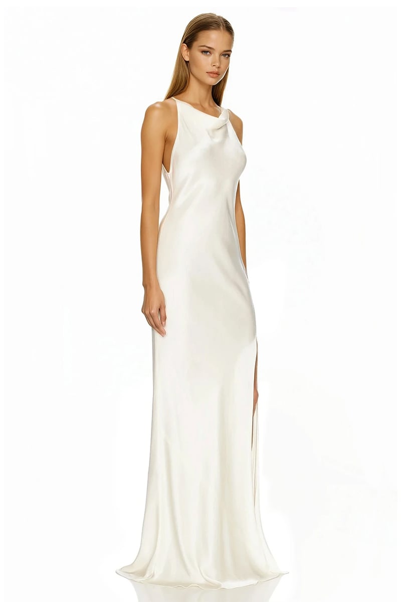Lauren Ivory Satin Maxi Dress | Jewelclues
