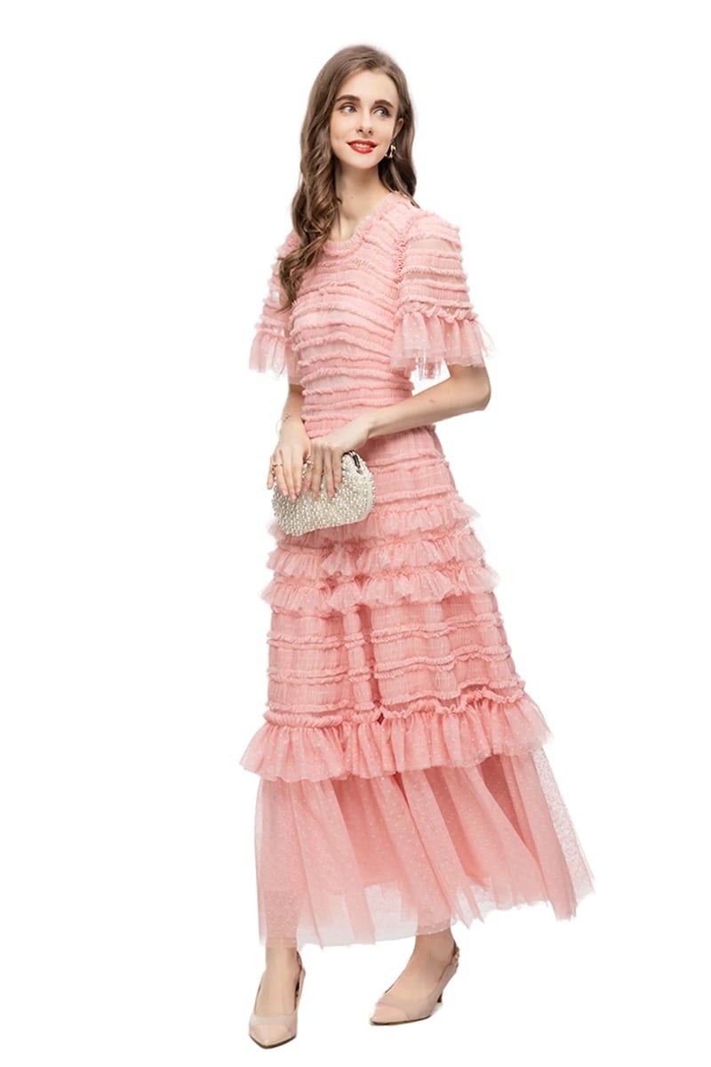 Lavish Magnificence Ruffled Maxi Dress | Jewelclues #color_pink