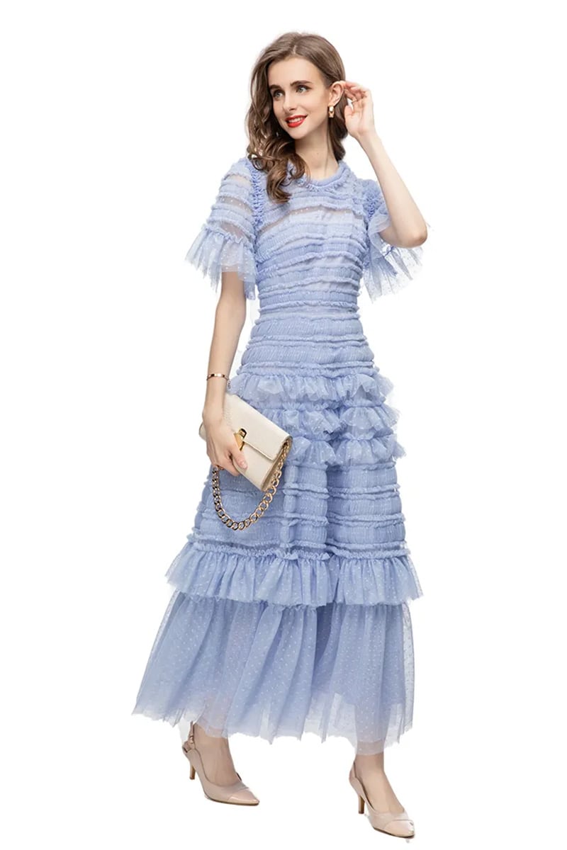 Lavish Magnificence Ruffled Maxi Dress | Jewelclues #color_blue