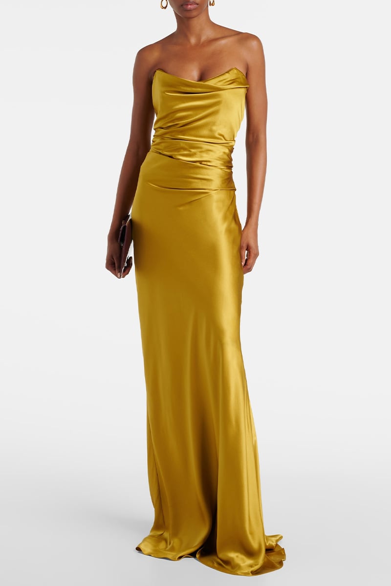 Layalina Strapless Satin Gown | JewelClues #color_gold