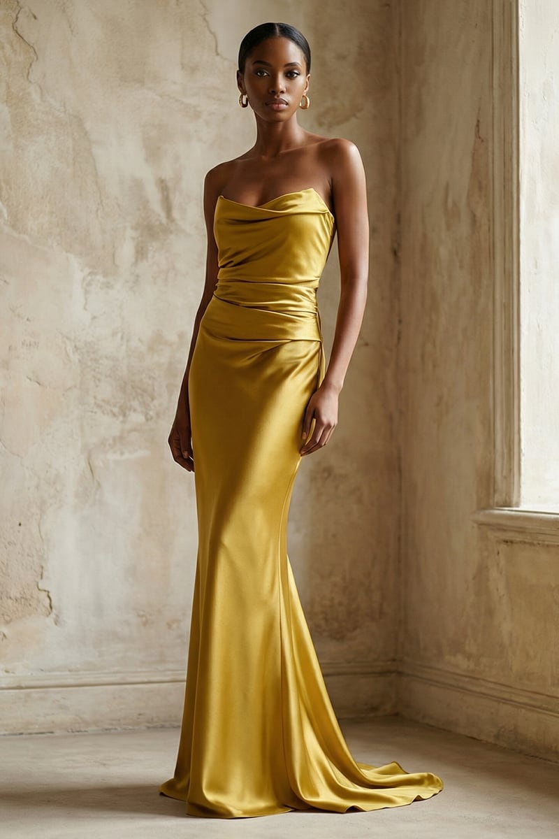 Layalina Strapless Satin Gown | JewelClues #color_gold