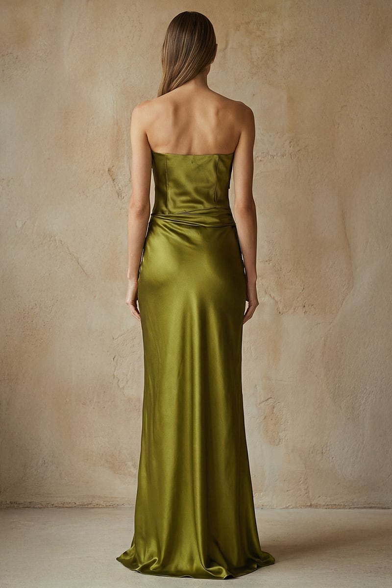 Layalina Strapless Satin Gown | JewelClues #color_moss green