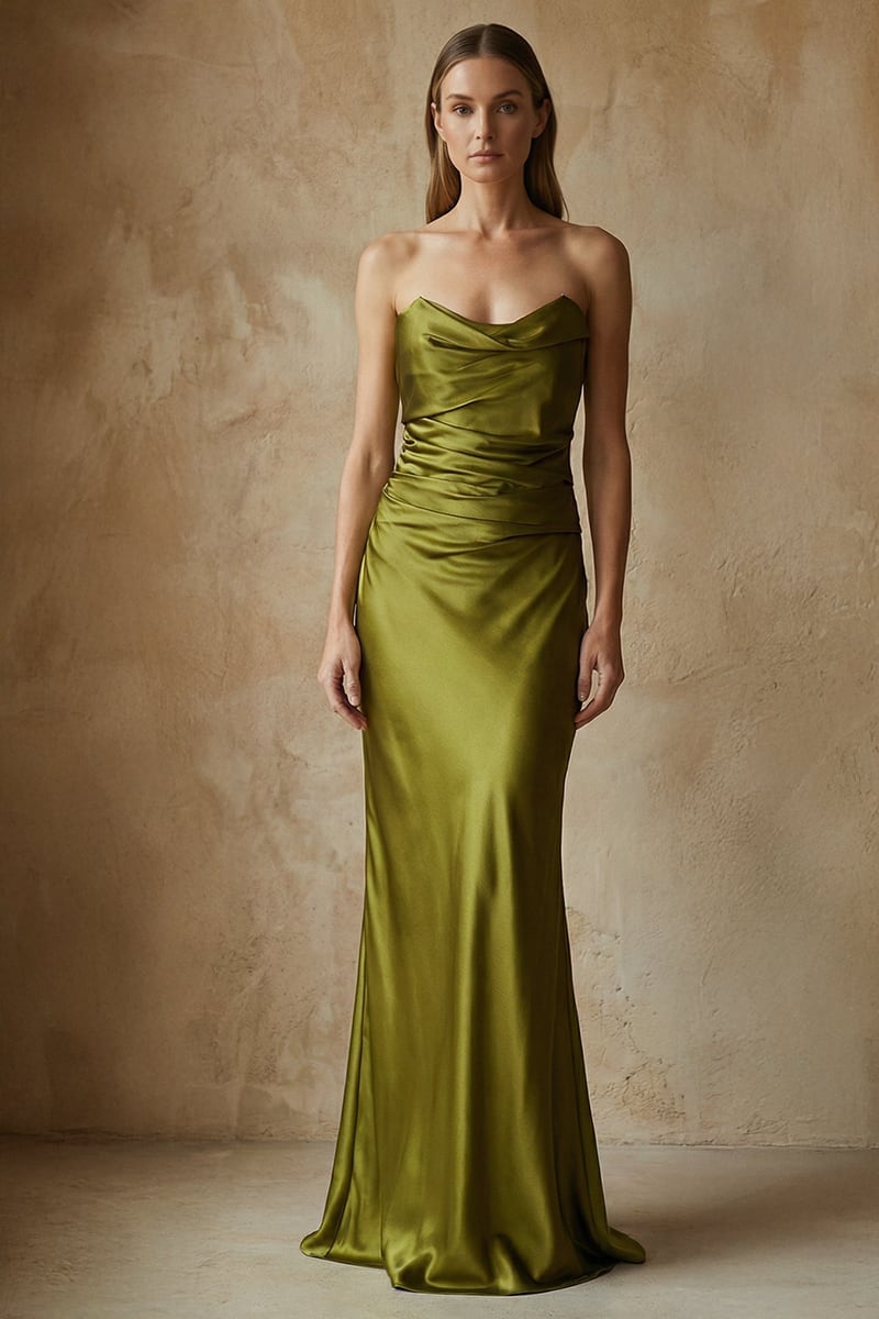 Layalina Strapless Satin Gown | JewelClues #color_moss green
