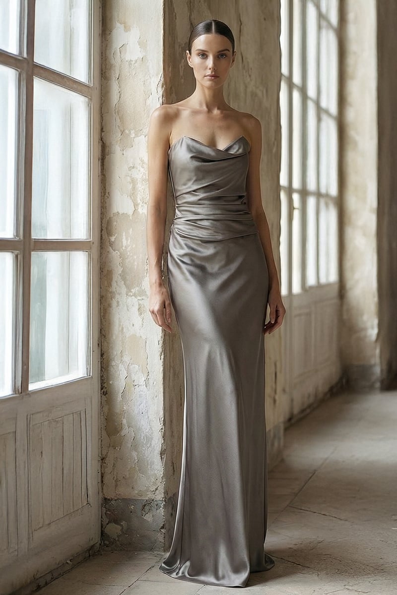 Layalina Strapless Satin Gown | JewelClues #color_gray