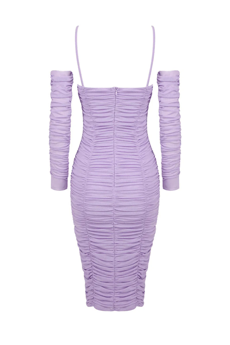 Leslie Ruched Lavender Midi Dress | Jewelclues