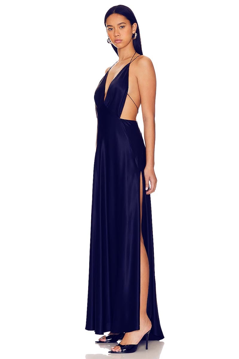 Leslie Satin Strappy Maxi Dress | Jewelclues #color_navy