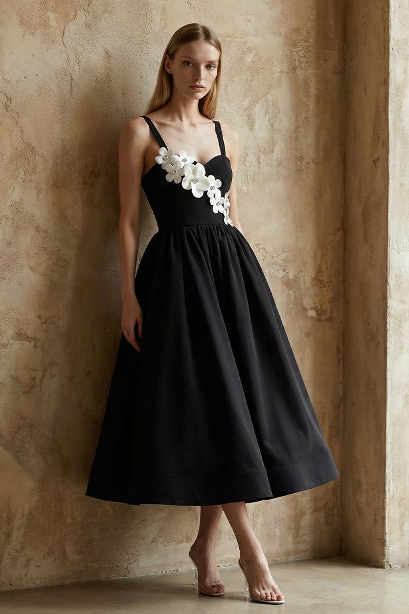 Liora Floral Appliqué Midi Dress | JewelClues