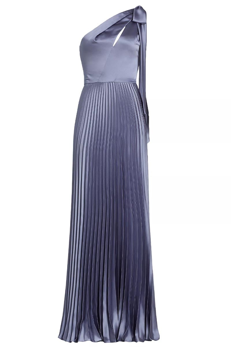 Lovely Evenings One-Shoulder Pleated Maxi Dress | Jewelclues #color_slate