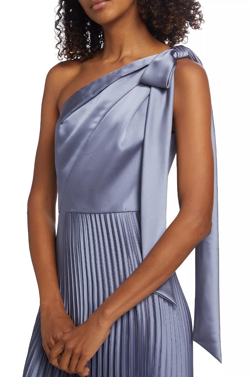 Lovely Evenings One-Shoulder Pleated Maxi Dress | Jewelclues #color_slate