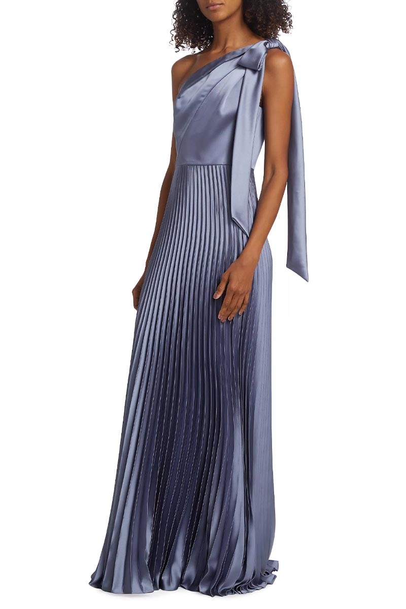 Lovely Evenings One-Shoulder Pleated Maxi Dress | Jewelclues #color_slate