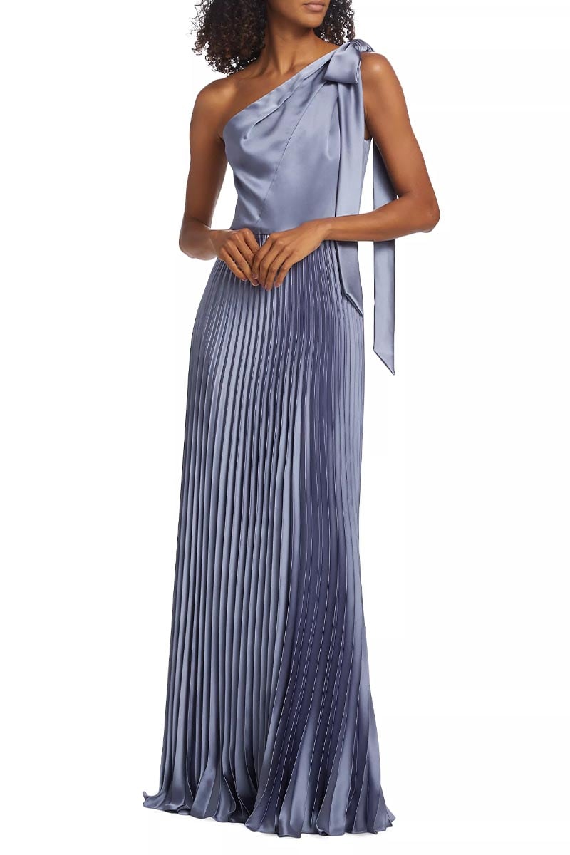 Lovely Evenings One-Shoulder Pleated Maxi Dress | Jewelclues #color_slate