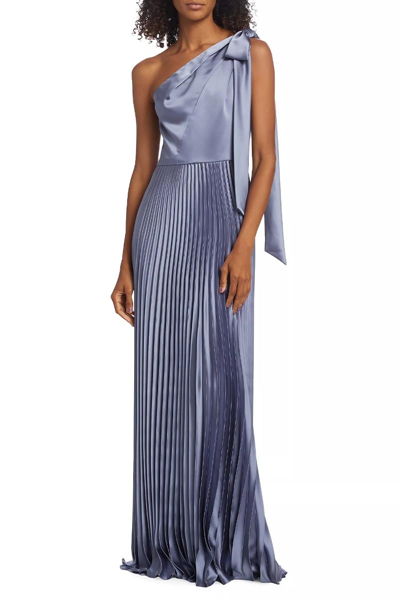 Lovely Evenings One-Shoulder Pleated Maxi Dress | Jewelclues #color_slate blue
