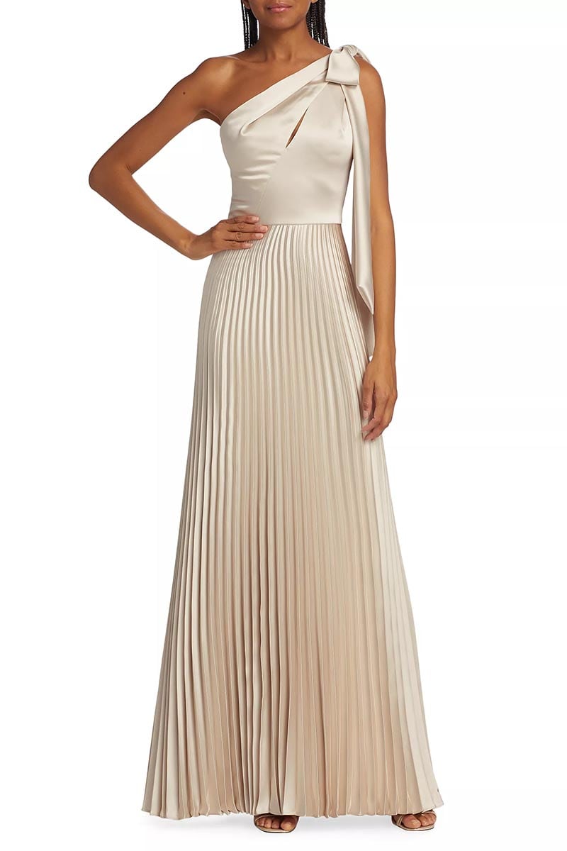 Lovely Evenings One-Shoulder Pleated Maxi Dress | Jewelclues #color_champagne