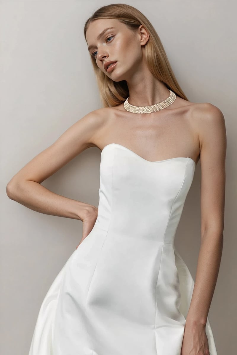 Lumiere Strapless Sweetheart Satin Wedding Gown | Jewelclues