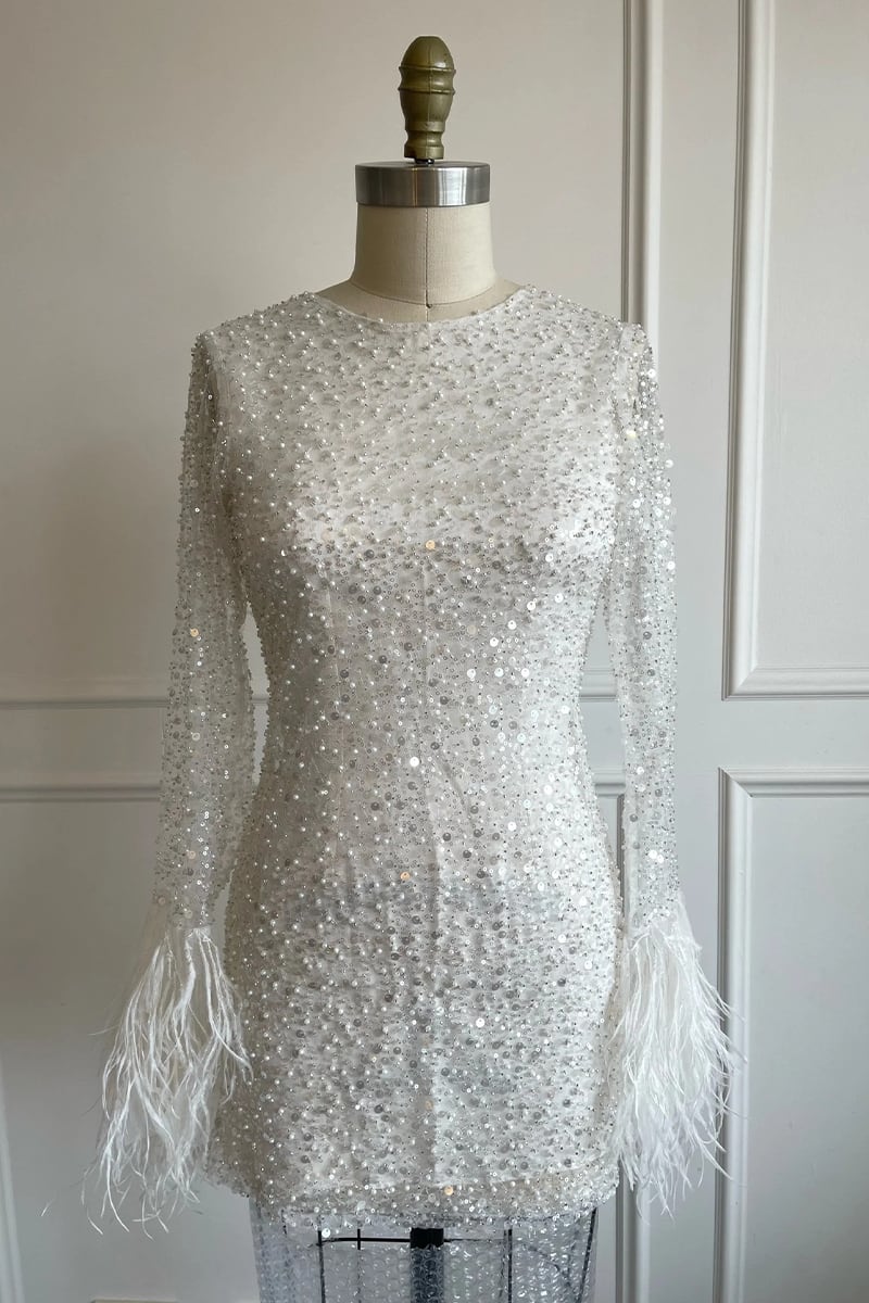 Luna Beaded Long Sleeve Mini Dress | Jewelclues 