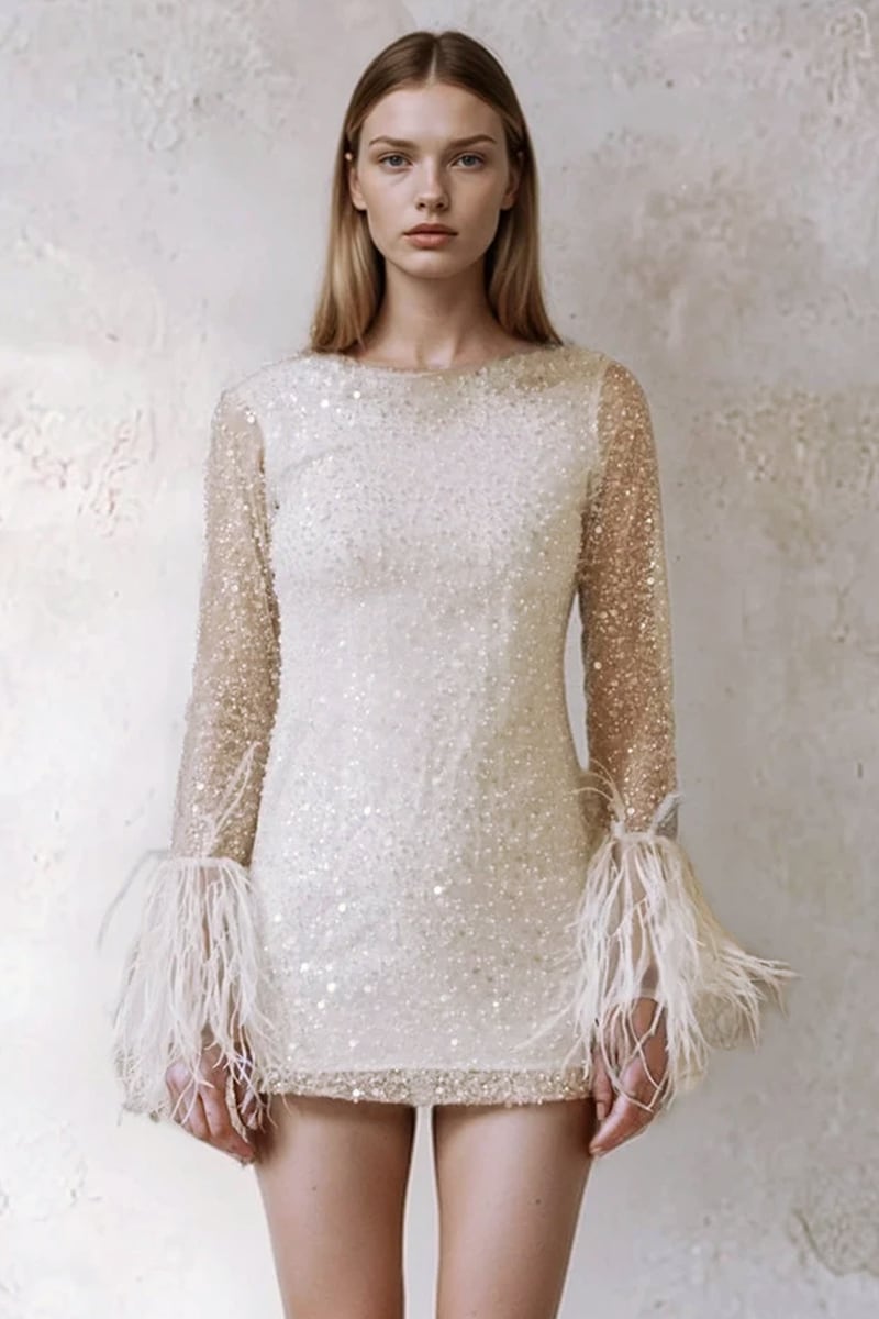 Luna Beaded Long Sleeve Mini Dress | Jewelclues 