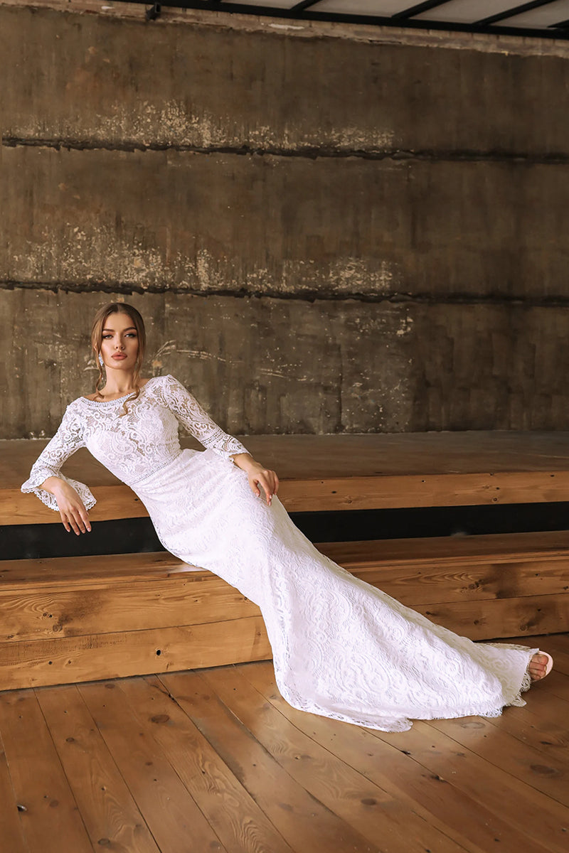 Magical Eternity Lace Mermaid Wedding Dress | Jewelclues | #color_white