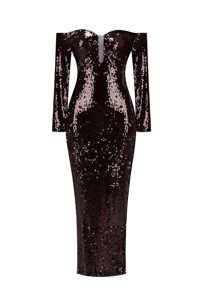 Marceline Off-Shoulder Sequin Gown | Jewelclues