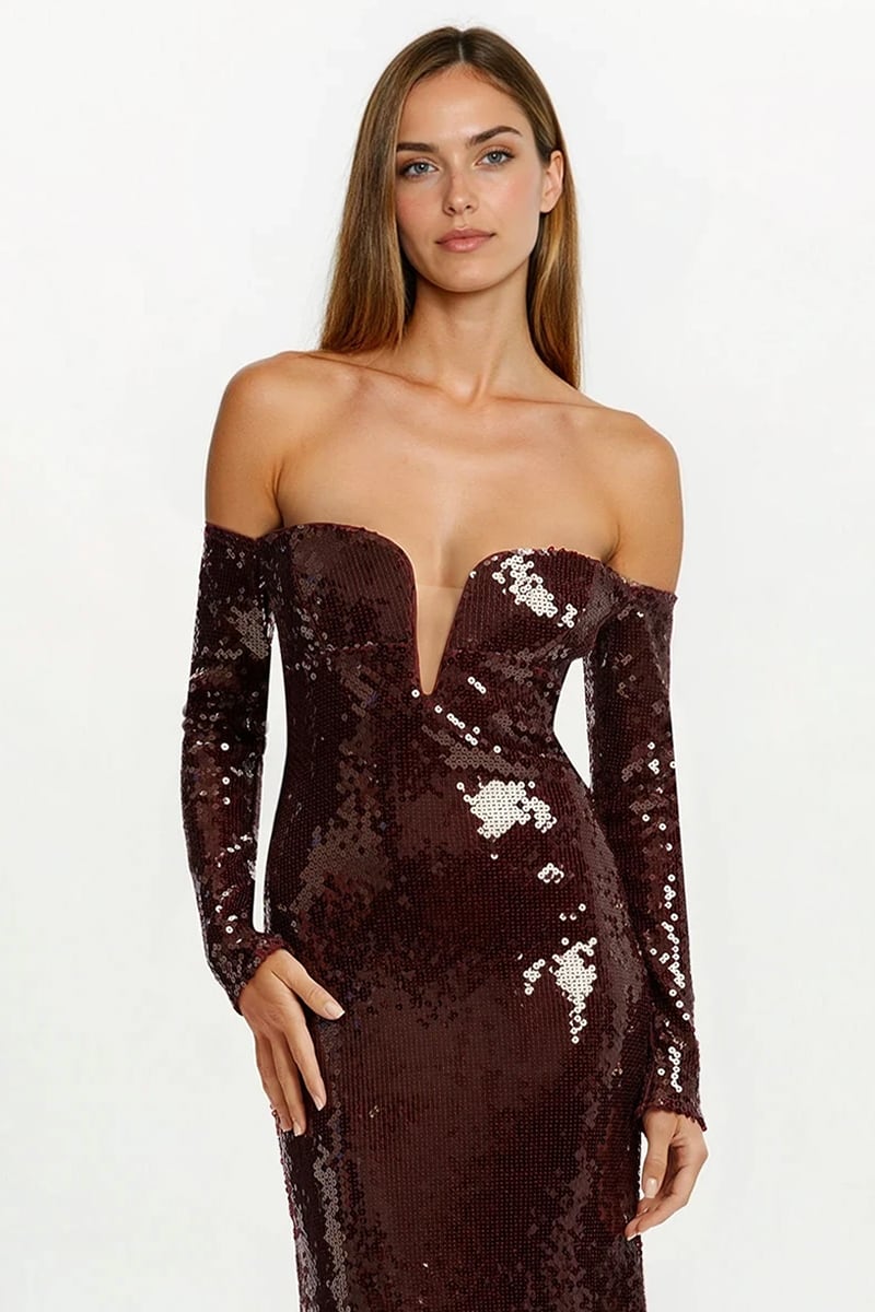 Marceline Off-Shoulder Sequin Gown | Jewelclues