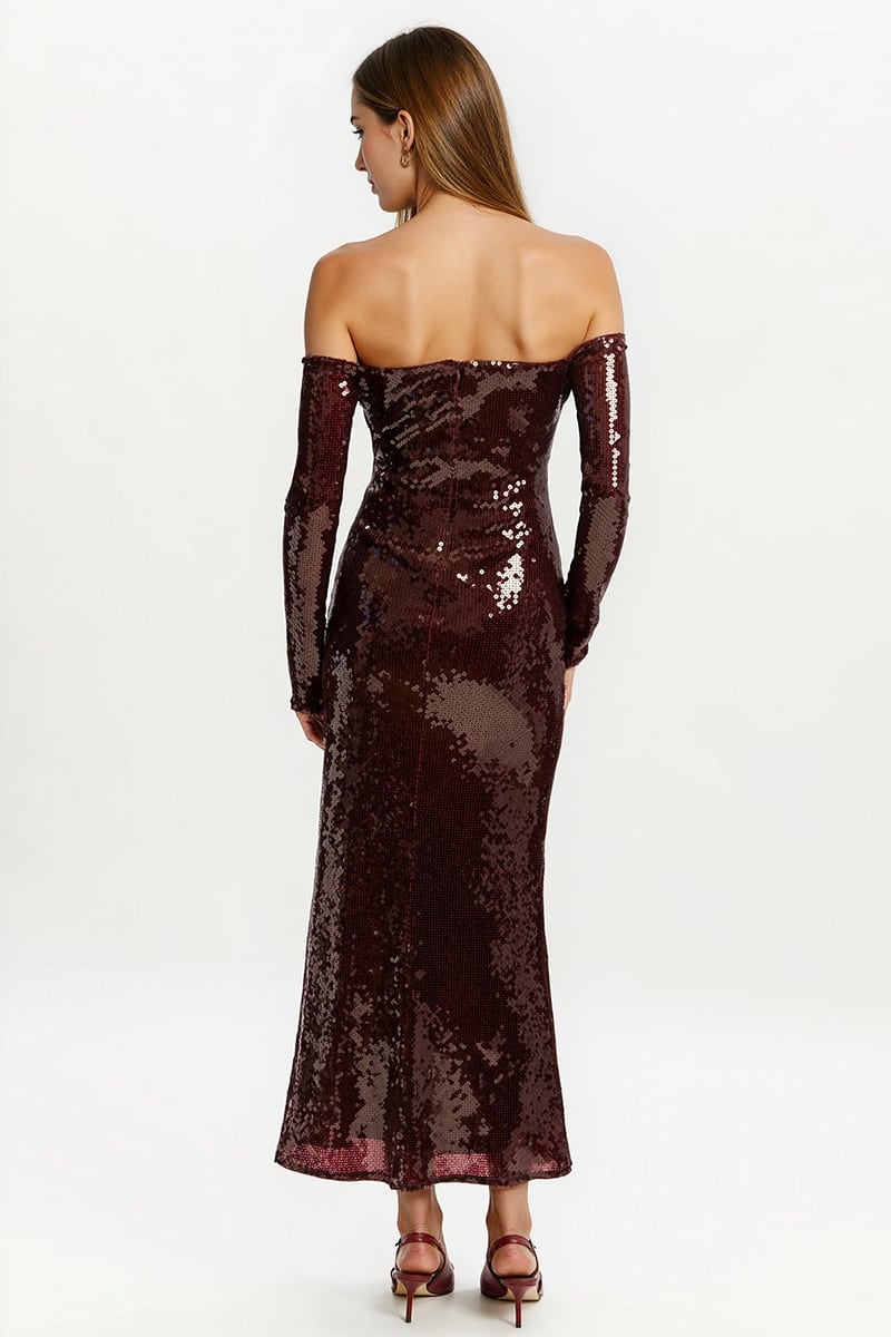 Marceline Off-Shoulder Sequin Gown | Jewelclues