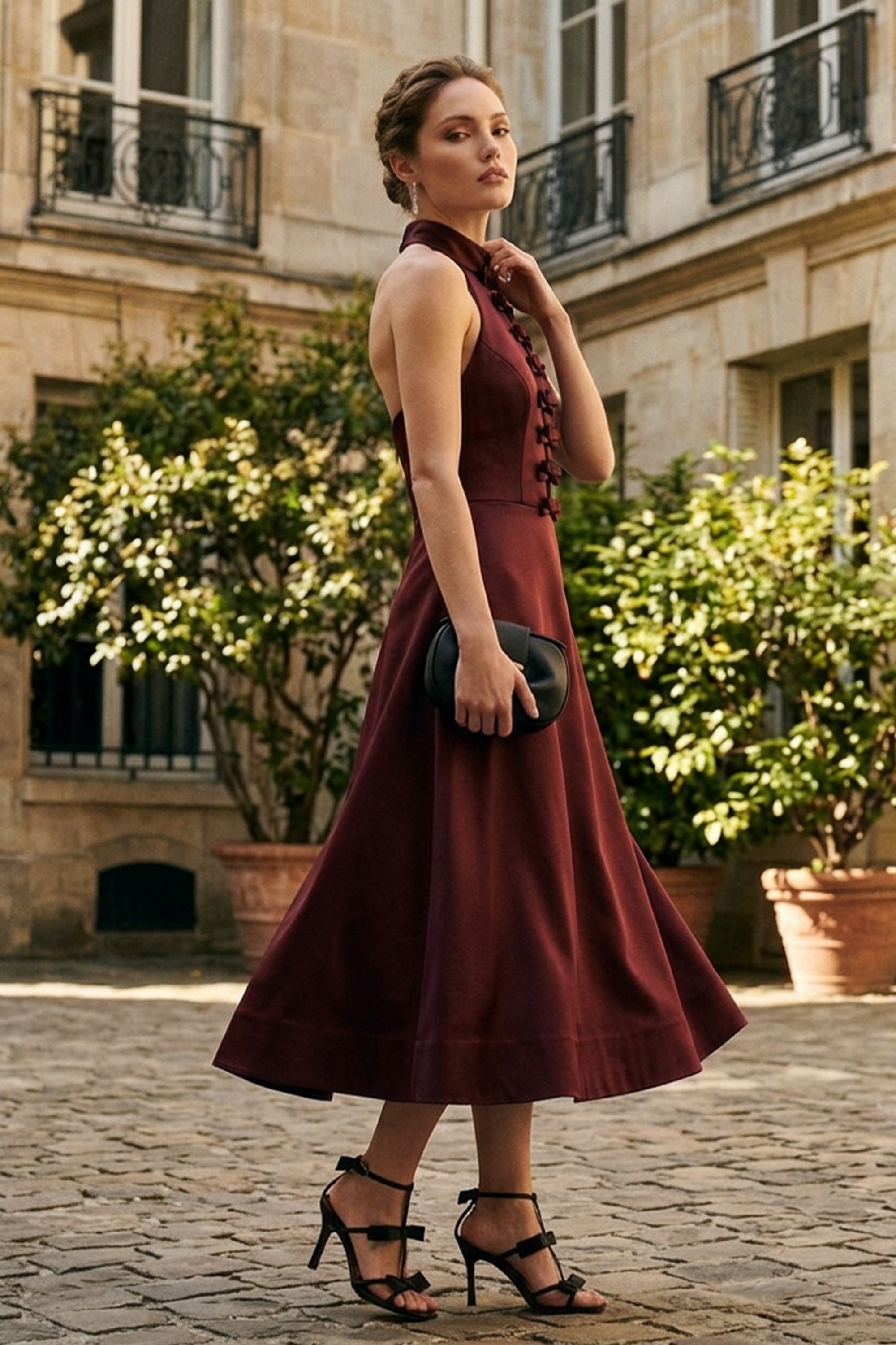 Maribel Bow Satin Midi Dress | JewelClues