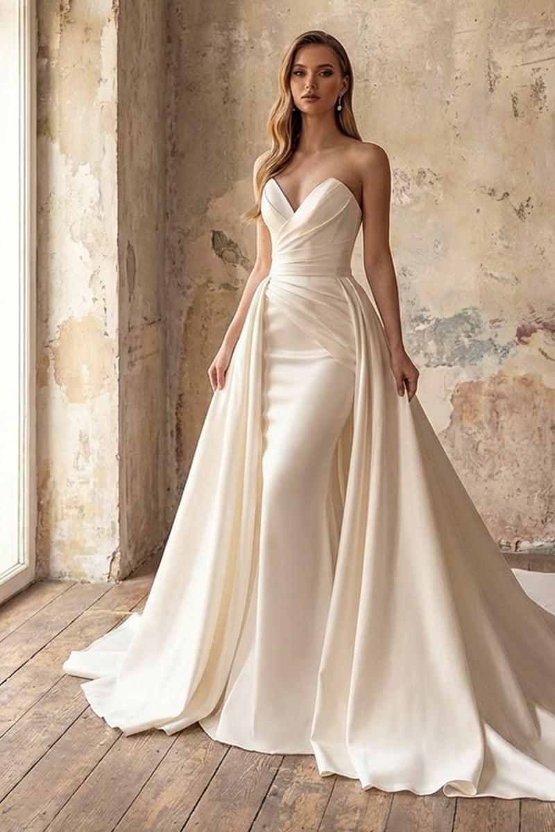 Marlene Strapless Satin Wedding Dress | Jewelclues | #color_ivory