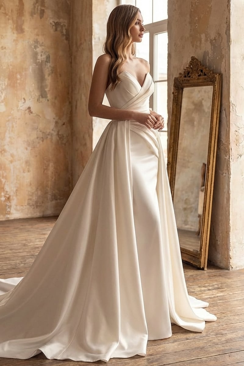 Marlene Strapless Satin Wedding Dress | Jewelclues | #color_ivory