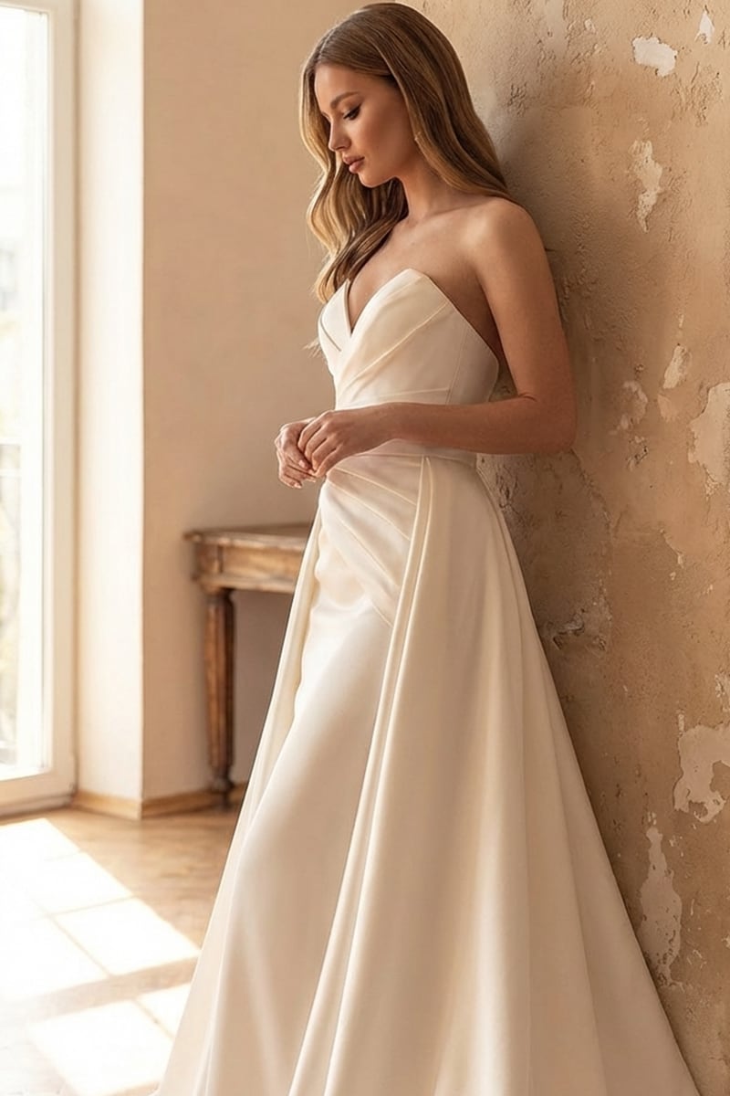 Marlene Strapless Satin Wedding Dress | Jewelclues | #color_ivory
