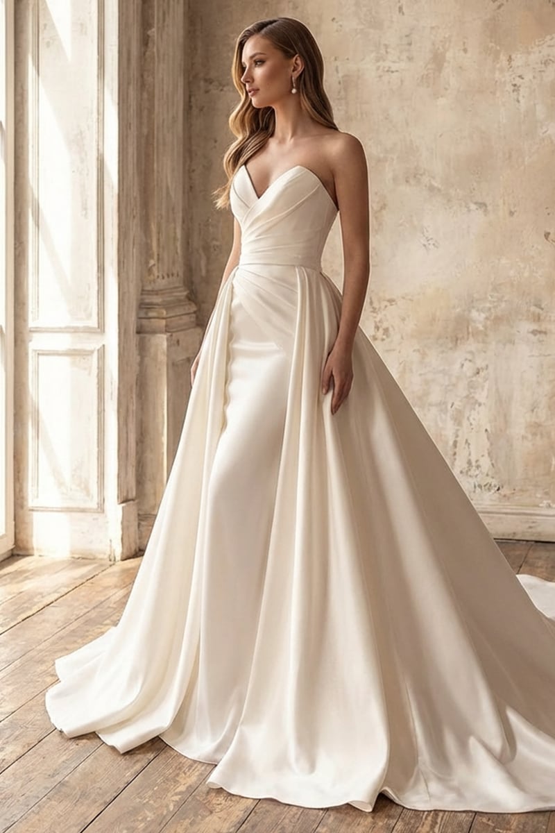 Marlene Strapless Satin Wedding Dress | Jewelclues | #color_ivory