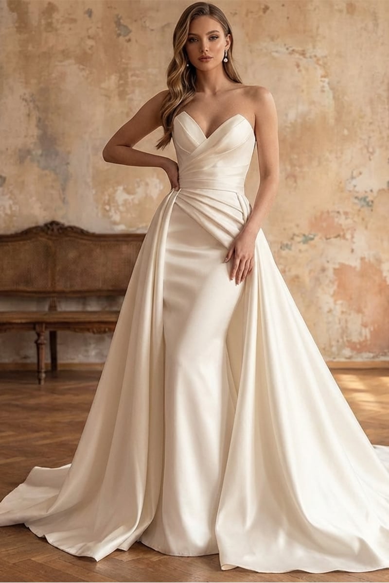 Marlene Strapless Satin Wedding Dress | Jewelclues | #color_ivory