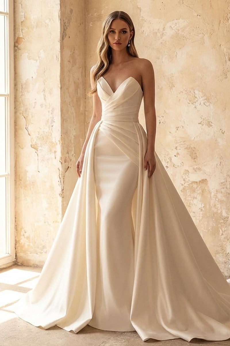 Marlene Strapless Satin Wedding Dress | Jewelclues | #color_ivory