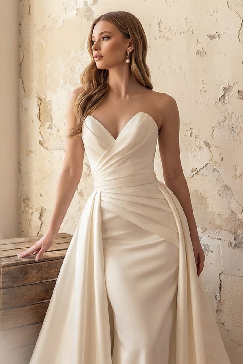 Marlene Strapless Satin Wedding Dress | Jewelclues | #color_ivory