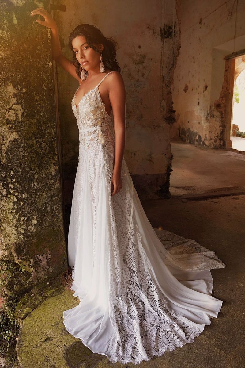 Meadow Backless Boho Lace A-line Wedding Dress | Jewelclues