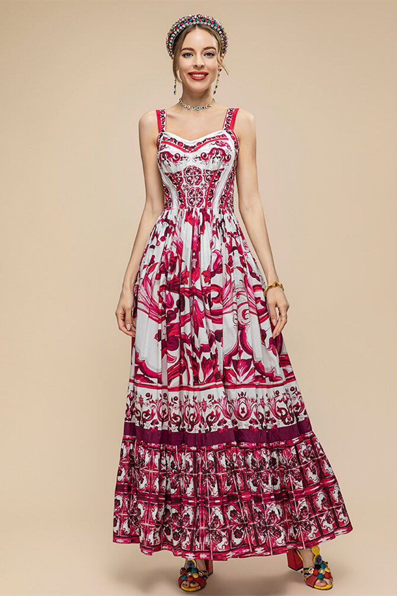 Mediterraneo Calf-length Bustier Dress | Jewelclues | #color_fuchsia