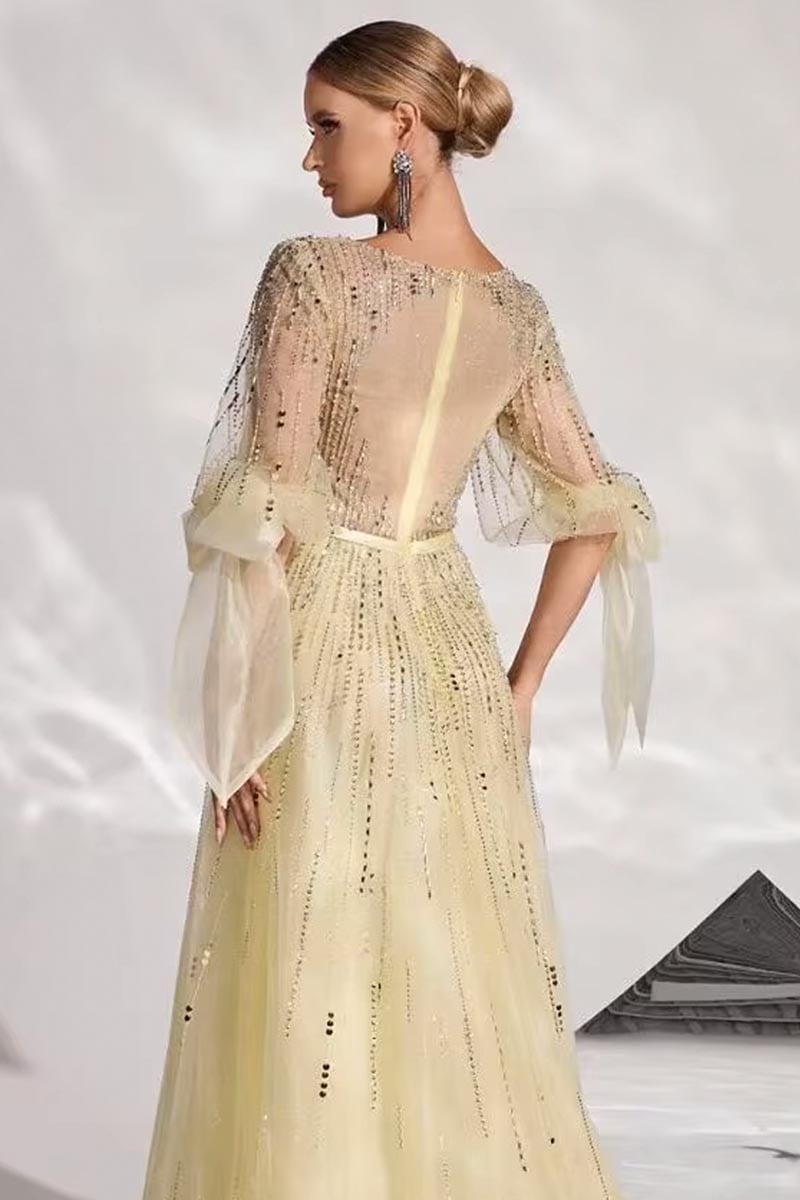 Mesmerizing Allure Beaded Maxi Dress | Jewelclues #color_buttermilk