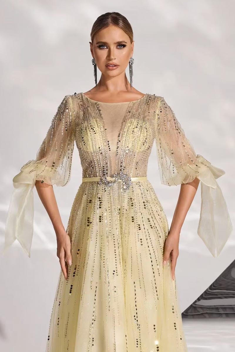 Mesmerizing Allure Beaded Maxi Dress | Jewelclues #color_buttermilk